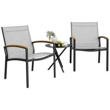 Imagem de Conjunto de Bistrô para Pátio com 3 Peças Shintenchi, Conjunto de Conversação em Tecido Textilene para Área Externa, Cadeiras de Tecido