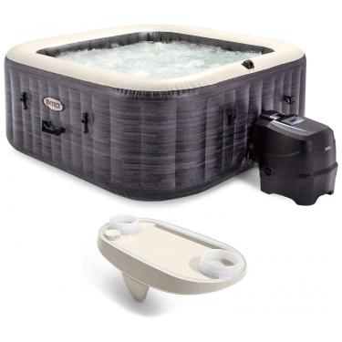 Imagem de Spa Inflável Hidromassagem para 4 Pessoas com Supote para Celular e Tablet, Intex 28449EP, Cinza