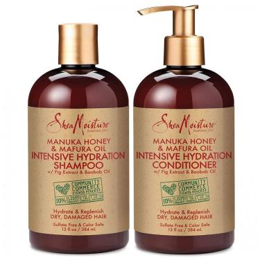 Imagem de Shampoo e Condicionador 384 ml com Karité para Hidratação Intensiva e Vitamina com Sem Sulfato, SHEAMOISTURE f 399, Marrom