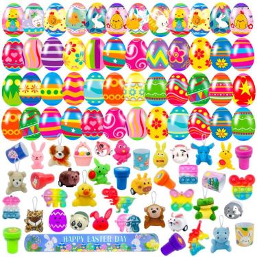 Imagem de Ovos de Páscoa pré-cheios com brinquedos Fidget, pacote de 36 para crianças com cesta