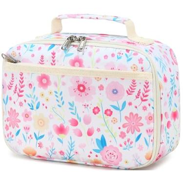 Imagem de LEDAOU Lancheira infantil isolada para meninas, meninos, reutilizáveis, para escola, piquenique, caminhadas, trabalho (flores coloridas)