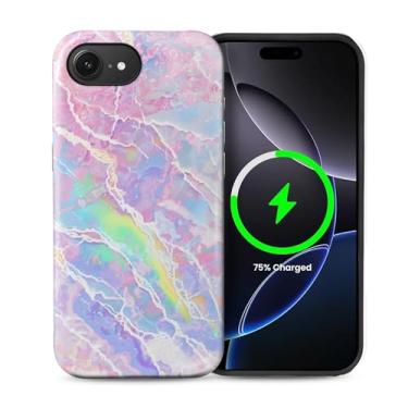 Imagem de ZHEGAILIAN Capa compatível com iPhone 16e, [compatível com MagSafe], capa rígida híbrida de 2 camadas para meninas, meninos, mulheres, homens, capa de telefone com design de mármore holográfico