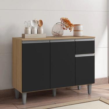 Imagem de Armário Organizador Cozinha Vanessa Amêndoa/Preto C/Tampo 3 Portas 1 Gaveta - AJL Móveis