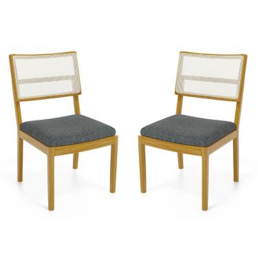 Imagem de Kit Com 2 Cadeiras Milena Madeira Maciça Assentos Estofados Encostos De Tela Sintética