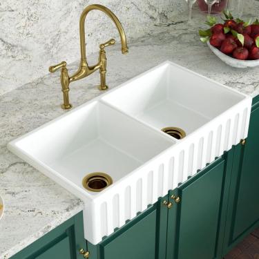 Imagem de Cuba Cozinha Farm Sink Dupla Romana 87 Cm Estilo Fazenda Avental