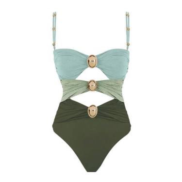 Imagem de Roupa de banho feminina de uma peça Verdusa recortada, verde bloco de 