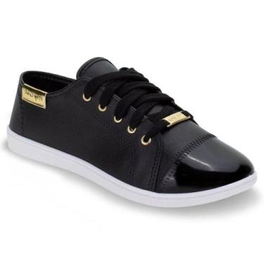 Imagem de Tênis Feminino Moleca Casual Cadarço Detalhes Dourado Preto, Preto, 38