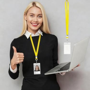 Imagem de Cordão de cruzeiro com porta-cartão de identificação, cordão durável com porta-crachá de identificação à prova d'água para cartões de identificação (amarelo)