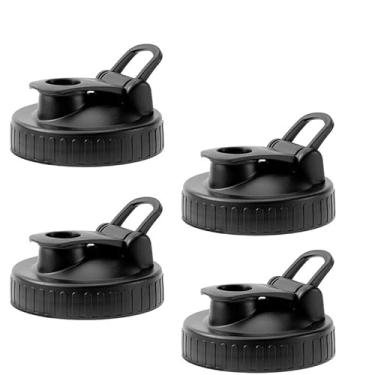 Imagem de Pacote com 4 tampas de bico para despejar, frascos de vidro de boca regular, tampa superior hermética para beber, salada, molho, à prova de vazamento, preto