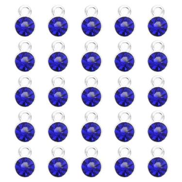 Imagem de 50 peças de berloques de pedra do mês de nascimento, contas de pedra do mês de nascimento, pingentes de pingente de pulseira de cristal para fazer joias, colar e brincos a cada mês, azul escuro, TBD