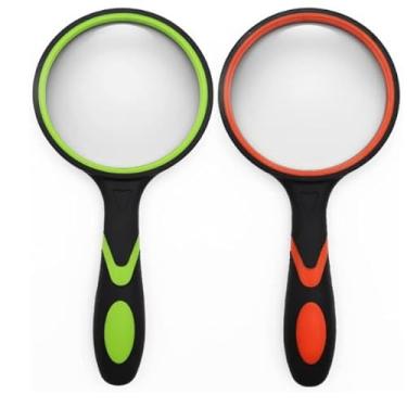 Imagem de Pacote com 2 lupas de 10x, lupa magnética grande de mão. Óculos para leitura de crianças/idosos, lente de lupa Lupa inquebrável de 7,6 cm, alça de borracha