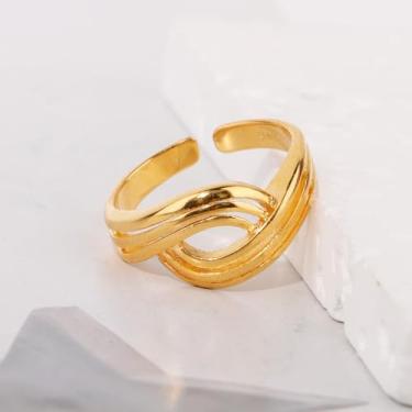 Imagem de Anéis femininos preenchidos com ouro 14 quilates com declaração grossa, anel de eternidade, grosso, empilhável, banda larga para mulheres, Liga de aço, Strass