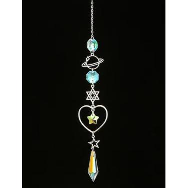 Imagem de Sino de vento de lua e sol de cristal com pingente de prisma de diamante - para decoração de casa e jardim, prateado1