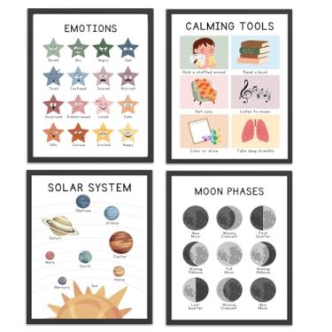 Imagem de 4 peças de arte educacional para parede de aprendizado infantil, pôsteres, berçário, quarto de crianças, decoração de quarto, emoções, afirmações positivas, decoração de parede para quarto de meninas
