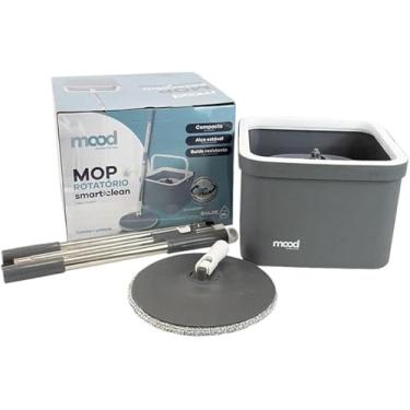 Imagem de Mop Rotatório Compacto Cinza e Branco com Balde Quadrado – Sistema Inteligente de Limpeza. Prático e eficiente, facilita o enxágue e a secagem com um simples movimento.