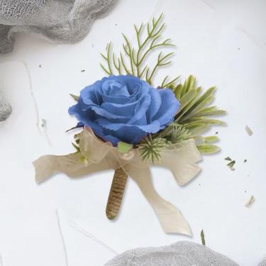 Imagem de Bolsa de pulso masculina com corpete rosa na lapela para casamento, acessórios de flores, decoração de terno de formatura, flor na lapela - azul escuro