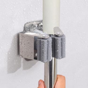 Imagem de 1 conjunto de suportes de vassoura de esfregão fixados na parede com parafusos montados prateleiras de banheiro para cozinha doméstica 4,5 x 5 x 4 cm, cinza