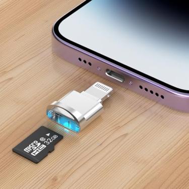 Imagem de Leitor de cartão micro SD compatível com iPhone 14 13 12 11 Pro Max XS XR X 8, iluminação para leitor de cartão micro SD/TF adaptador de cartão micro SD, compatível com iOS 18 e exFAT e FAT32, prata