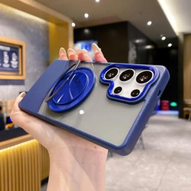 Imagem de Capa de couro com suporte de anel de metal oculto com rotação de 360° para Samsung Galaxy S25 S24 S23 S22 Ultra Fe A55 A54 A16 A25 A35 A56 A34 (para Samsung S25Ultra/NV)