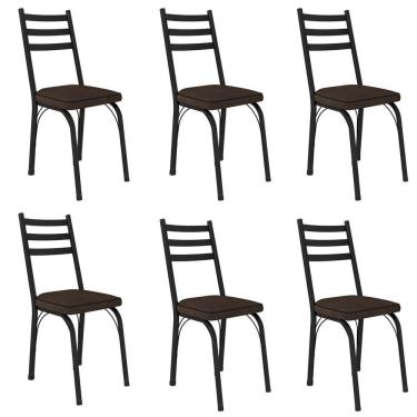 Imagem de Kit 6 Cadeiras Para Cozinha Tubular D-13 Nara De Aço Preto-imbuia