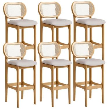 Imagem de Kit 06 Banquetas Altas Para Cozinha Bancada Sala Tela Betta Fixa L02 Linho Bege - Lyam