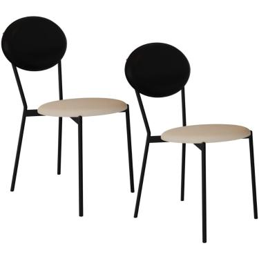 Imagem de Kit 02 Cadeiras Estofada Para Sala de Jantar Azuri Preto C01 Linho Areia Courino Preto - Lyam Decor