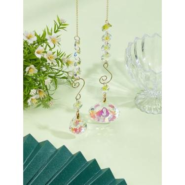 Imagem de 2 peças de apanhadores de sol de cristal dourado, apanhador de sol de vidro com correntes de latão, prismas facetados, pingente de arco-íris, para decoração de janela, casa, escritório, jardim, 315 ~