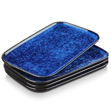 Imagem de vancasso Stern Travessas de Servir Conjunto de 4, Travessas Retangulares de Cerâmica de 28 cm, Bandejas de Servir Azuis para Entretenimento