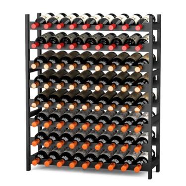 Imagem de Rack de vinho independente para piso de bambu, 8 camadas, 69, suporte de garrafa de vinho, expositor de armário de bancada, prateleiras organizadoras de armazenamento de vinho modulares empilháveis de