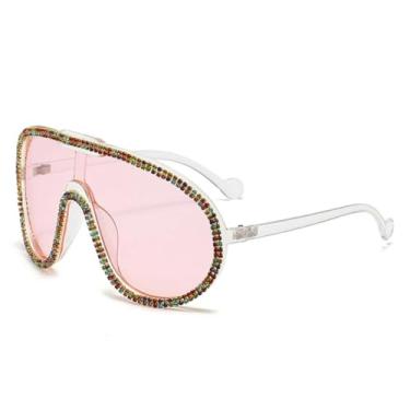 Imagem de HCPIHF Óculos de sol femininos de luxo, armação grande, retrô, fashion, feminino (rosa-claro)