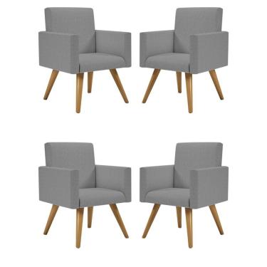 Imagem de Kit 4 Cadeiras Poltrona Escritório Recepção Linho Grafite