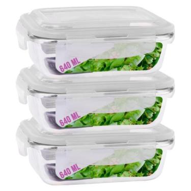 Imagem de Kit 3 Potes Tampa Hermetica 4 Travas Retangular Vidro 640ml - DONA LAU
