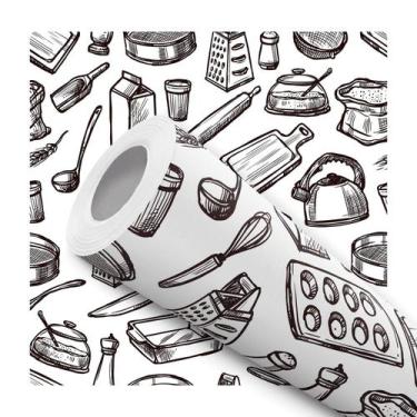 Imagem de Papel de Parede Adesivo Confeitaria Utensílios Cozinha Moderno - Deliq