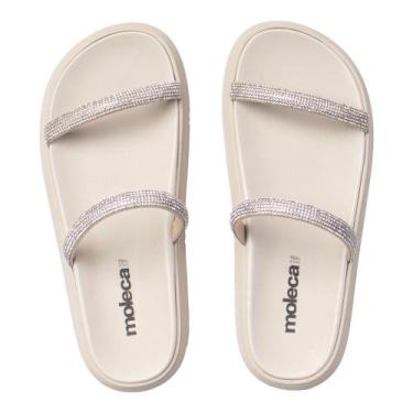Imagem de Chinelo Slide Feminino Moleca Flatform Pedrarias Creme/Cinza, Creme, 3