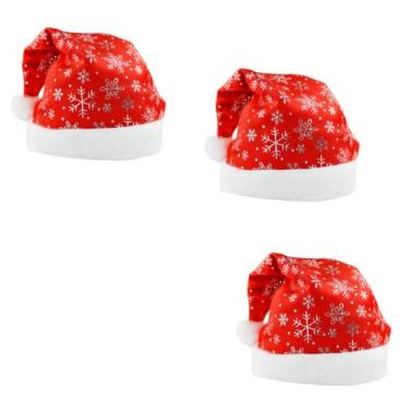 Imagem de Kit com 3 Unidades Gorro de Papai Noel Vermelho e Branco Brilhante Floco de Neve Chapéu Natalino em Pelúcia Natal Premium