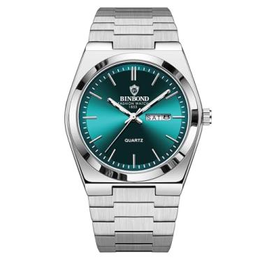 Imagem de dayutech Relógios masculinos luxuosos à prova d'água para homens vestidos de negócios analógicos quartzo aço inoxidável relógios de pulso masculinos cronógrafo com data de calendário luminoso, Verde