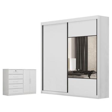 Imagem de Guarda Roupa Casal Sienna Com Espelho E Cômoda Seul Neve - Novo Horizonte
