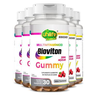 Imagem de Kit 5 Gummy Multivitamínico Sabor Framboesa Unilife 30 Gomas