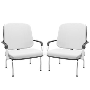 Imagem de Kit 02 Cadeiras De Escritório Recepção Com Braço Fixa Cromada Magno P03 Vinil Branco - Lyam Decor