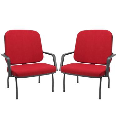 Imagem de Kit 02 Cadeiras De Escritório Recepção Com Braço Fixa Preta Magno P03 Crepe Vermelho - Lyam Decor