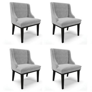 Imagem de Kit 4 Cadeiras Estofadas Para Sala De Jantar Base Fixa De Madeira Preto Lia Suede Cinza - Ibiza