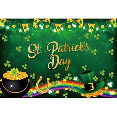 Imagem de Leyiyi 1,5 x 0,9 m, cenário de fundo do Dia de São Patrício, vinil verde irlandês, bandeiras do trevo da sorte, pote de ouro, arco-íris, primavera, esperança, glitter, fundo fotográfico para festa do