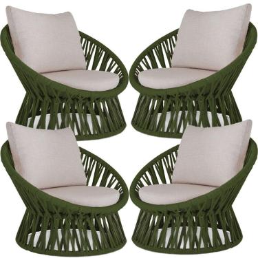 Imagem de 4 Poltrona Área Externa Monza Alumínio Pintura Corda Náutica Verde Musgo