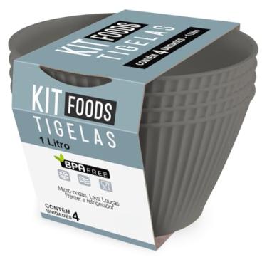 Imagem de Kit 4 Bowls Pote Cumbuca Tigela 1000ml Petisqueira Plástico Cozinha (Cinza Escuro)