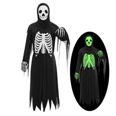 Imagem de yolsun Grim Reaper Costume Boys, Phantom Halloween Costume, scream costume kids, ghostface robe with skeleton gloves(X-Small,5-6 Years)