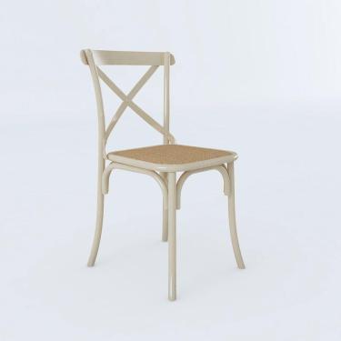 Imagem de Cadeira Jantar Cross Katrina Off White Assento Corano Bege Aço Branco