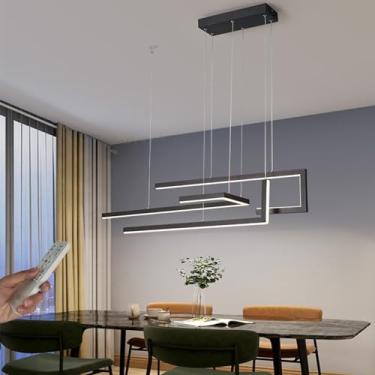 Imagem de Luminária pendente moderna e irregular para sala de jantar, com controle remoto e altura ajustável, ideal para escritório, casa de campo, quarto e sala de estar (preta, 100 cm de comprimento