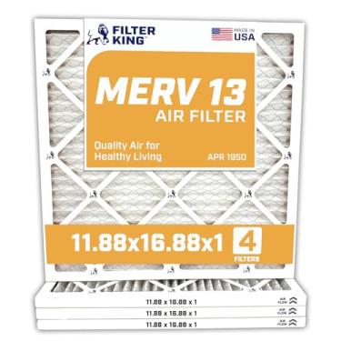 Imagem de Filter King Filtro de ar de 11,88 x 16,88 x 1 | Pacote com 4 | Filtros de forno A/C plissados MERV 13 HVAC | Feito nos EUA | Tamanho real: 11,88 x 16,88 x 1,90 cm