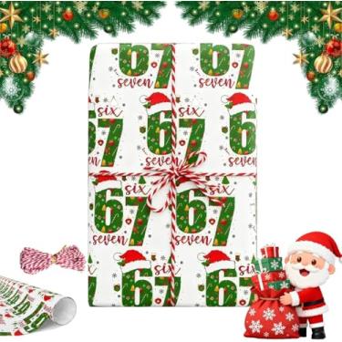 Imagem de 67 Papel de embrulho de Natal, 6 7 papel de embrulho meme, 67 memes engraçados para presente de Natal, Papai Noel 67 papéis de embrulho festivos (67-branco)