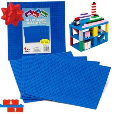 Imagem de SCS Direct Brick Building Base Plates - Large 10"x10" Blue Baseplates (Set of 4) - Dual Connectivity on Both Top & Bottom Sides, Tight Fit w All Brands, Great for Kids Play Table, Xmas Gift
